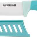 Farberware Ceramic Chef Knife with Custom-Fit Blade Cover, Razor-Sharp Kitchen Knife with Ergonomic, Soft-Grip Handle, Dishwasher-Safe, 6-inch, Aqua