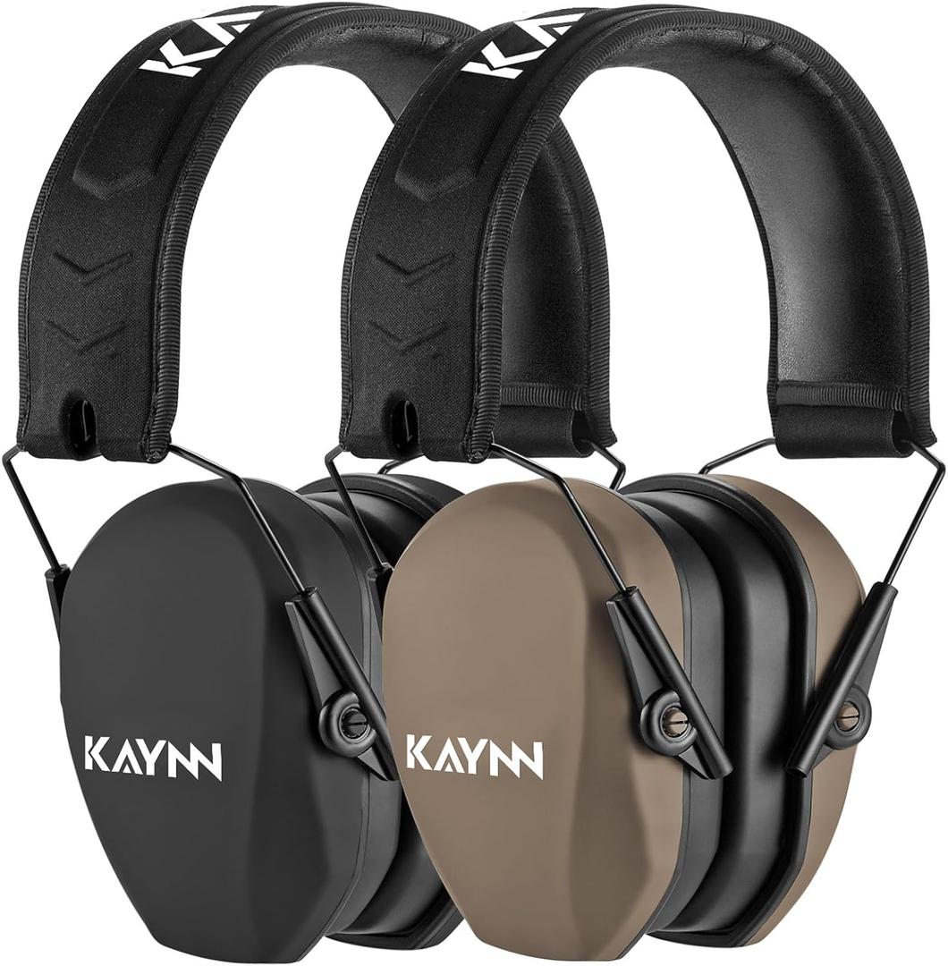 KAYNN 018 2 Pack Shooting Ear Protection NRR 27dB, Adjustable Noise-Reducing Hearing Protection Earmuffs for Shooting(2Pack-Black&Brown)