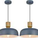 Darkaway Pendant Light Fixtures Ceiling Hanging with Hammered Metal Shade, Modern Pendant Light for Kitchen Island Lighting Hanging Lamp Adjustable Height, Medium 2 Pack (Blue)