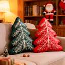 Lanpn Christmas Tree Pillows Set of 2, Line Christmas Tree Decoration Winter Soft Cute 3D Shaped Xmas Tree Throw Cushion for Sofa Bedroom Xmas Decor (20.5x16 inch, Green & Red) (Branches Texture)