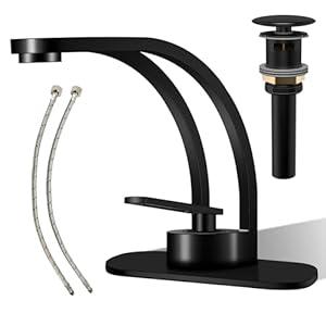 Elegant Bathroom Sink Faucet Matte Black, AUU Vanity Sink Faucet Solid Brass Fit for 1 or 3 Holes, Single Handle Basin Tap with Pop Up Drian Deck Plate (Matte Black)