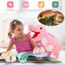MorisMos Dinosaur Stuffed Animal with Babies,23.6'' Big Mommy Stuffed Dino T-rex with 3 Baby Dino Stuffed Toys & 3 Eggs Plush Inside Belly, Boy Girl Dinosaur Toys for Kids 3-5, Pink T-rex Toys Gift, Pink