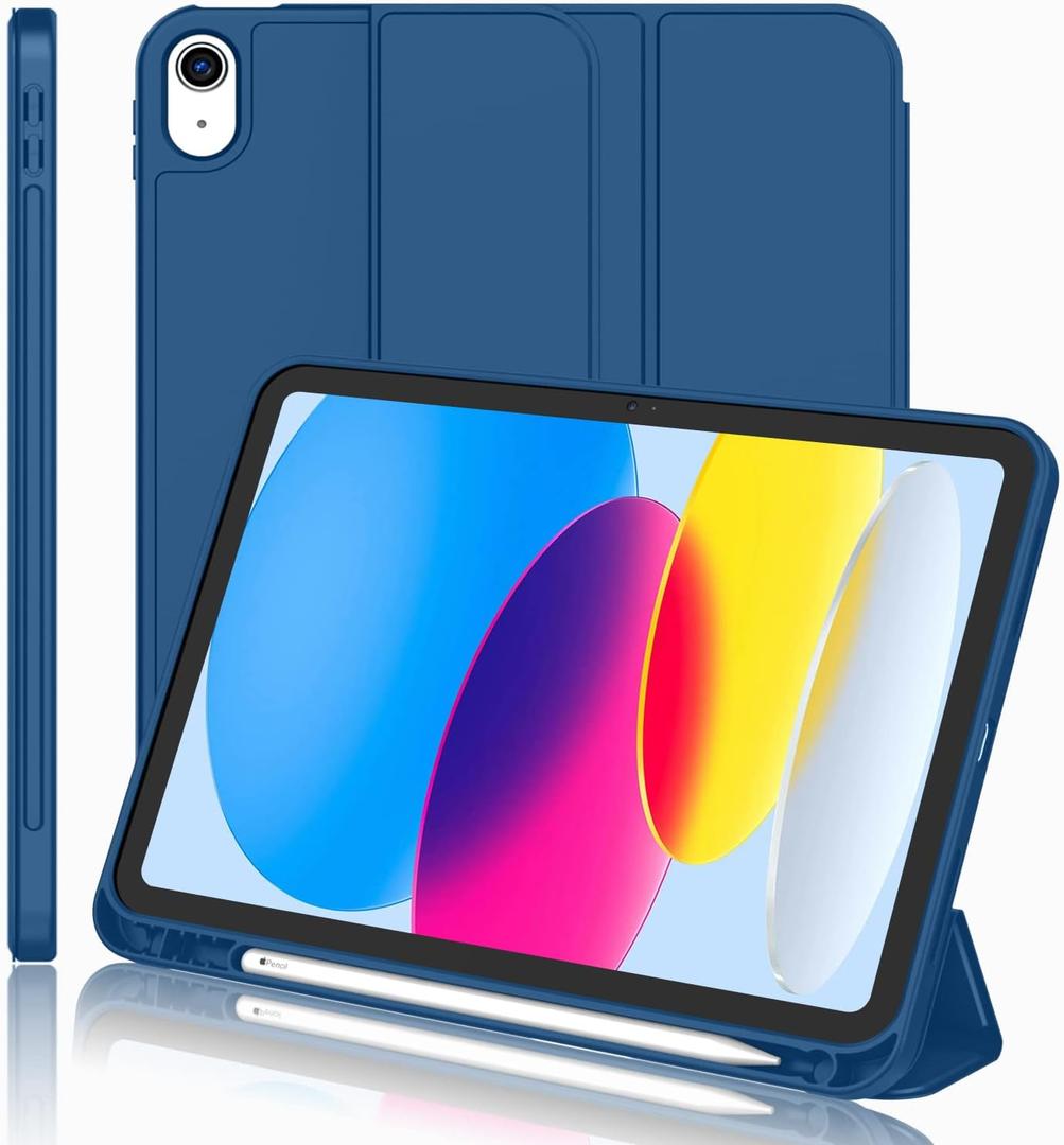 iMieet iPad (A16) Case 11th Gen/iPad 10th Generation Case [11-Inch 2025/10.9 Inch 2022] with Pencil Holder, Trifold Stand Smart Cover with Soft TPU Back,Auto Wake/Sleep(Navy Blue)