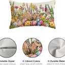 Bunny Ears Eggs Wildflowers Easter Lumbar Pillow Cover Pillow Cases Set of 4 Decorations for Farmhouse Home Sofa Couch Cushion Cover Party Holiday Decor 12x20 Inch