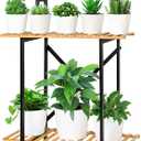 Bamboo Plant Stand Shelf Indoor Outdoor, 3 Tiered Wooden Flower Stands Stair Ladder Shelves for Tall Large Big Plants Small Succulent Holder Rack in Balcony Patio Garden Corner,Standing,Rectangular
