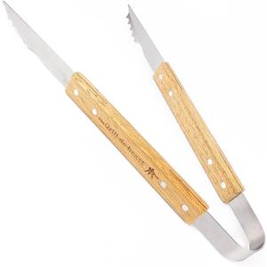 Grill-de-beast Stainless Steel Tongs with Engraved Wood Handle Long BBQ Tongs for Grilling, Flipping, and Moving Food with Ease