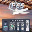 Outdoor Ceiling Fan with Lights, 42 Inch Plug in Gazebo Fans with Remote APP Control, Quiet DC Motor, Dimmable 3CCT, Waterproof Hanging Fans for Patios, Porch, White