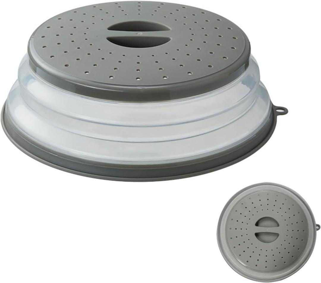 Microwave Lid,Foldable Microwave oven Cover for Food, Safe and Free of BPA Plastic and Silicone, Multi-purpose Kitchen Tool splash cover. Can be washed with Water or Dishwasher. (Gray)