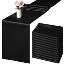 Aneco 12 Pack Satin Table Runner 12 x 108 Inch Black Long Wedding Satin Silk Table Runner for Wedding Banquet Graduations Birthday Party Decoration