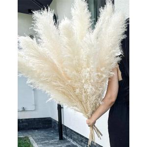 10 Stems 46" inch White Pampas Grass Decor Tall, Large Pompas Grass, Boho Neutral Home Decor Bouquet, Fluffy Pampass Grass for Floor Vase Wedding Floral Arrangements Wall Farmhouse Table Decor (10PCS 46inch White)