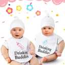 Cutecrop 4 Set Baby Boy Girl Twins Bodysuits Set Twins Matching Outfits Includes 4 Pcs Newborn Baby Romper 4 Pack Bibs and Hat for Boy Girl Gifts