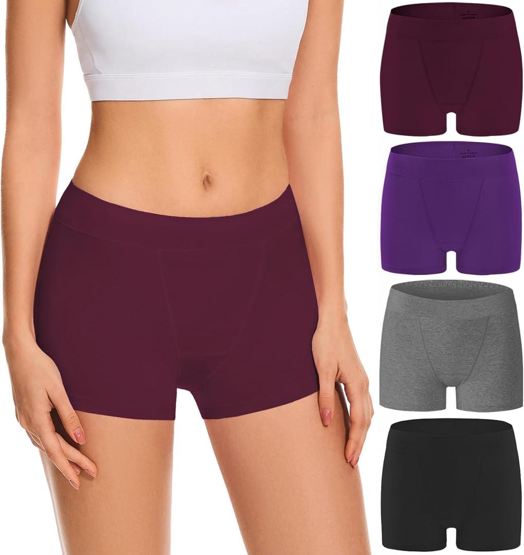 Migbean Boy Shorts Underwear for Women Cotton Panties Mid Waisted Boxer Briefs Breathable Underwear Multipack 4 Pack (Gray, XXL)