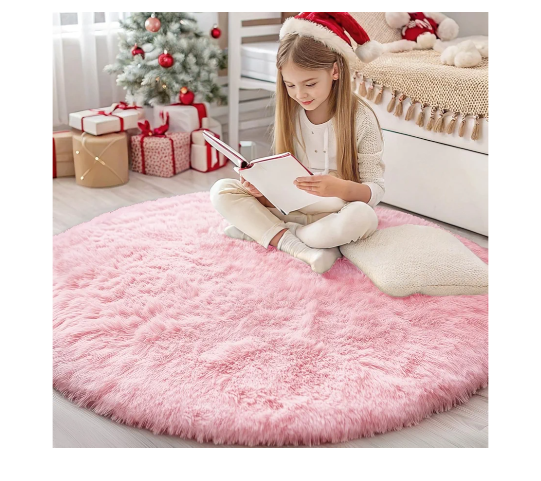 OLANLY Pink Round Rugs for Bedroom - Machine Washable, 4 ft Circle Area Rugs for Living Room, Soft and Fluffy Shaggy Carpet for Teen Girls and Boys, Nursery Rooms, Dorms, Home Decor Aesthetic