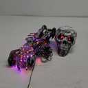 Halloween Decorations Outdoor Skeleton, Realistic Skull 5 Piece Set with 128 LED Lights Graveyard Bone, Glowing Stakes with Limbs for Yard Lawn Garden Party Decor (Orange & Purple)