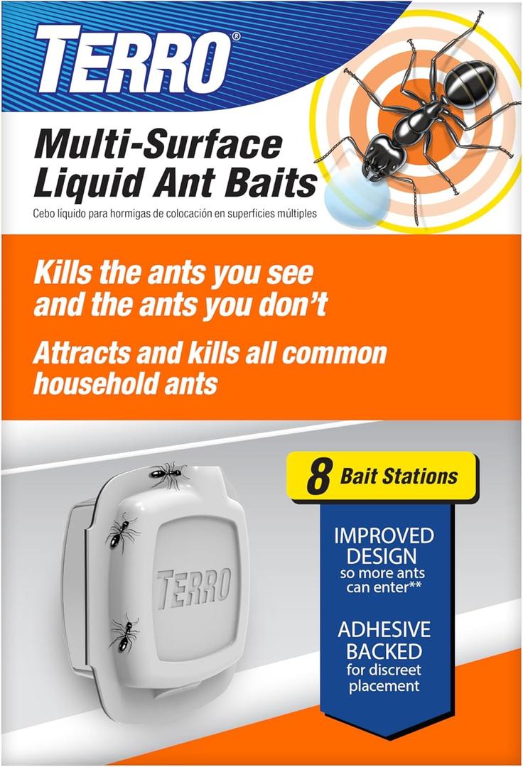 TERRO Indoor Liquid Ant Baits with Adhesive Strips for Discreet Baiting - TERRO Ant Trap and Bait Station - 8 Pack - T334SR