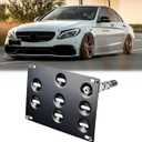 Drill-Free Front Tow Hook License Plate Frame for Mercedes Benz W204 W205 C300 W212 W213 E300 E350 C117 CLA, GLK GLC W166 GLE ML Stainless Steel Relocator Holder Front Bumper Frame