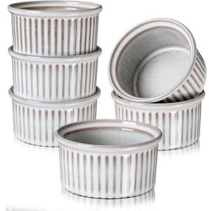 NUTRIUPS 6oz Ceramic Ramekins Set of 6, Vintage Souffle Dishes - Oven Safe Small Baking Bowls for Pudding, Creme Brulee & Custard (Vintage Gray, 6 OZ)