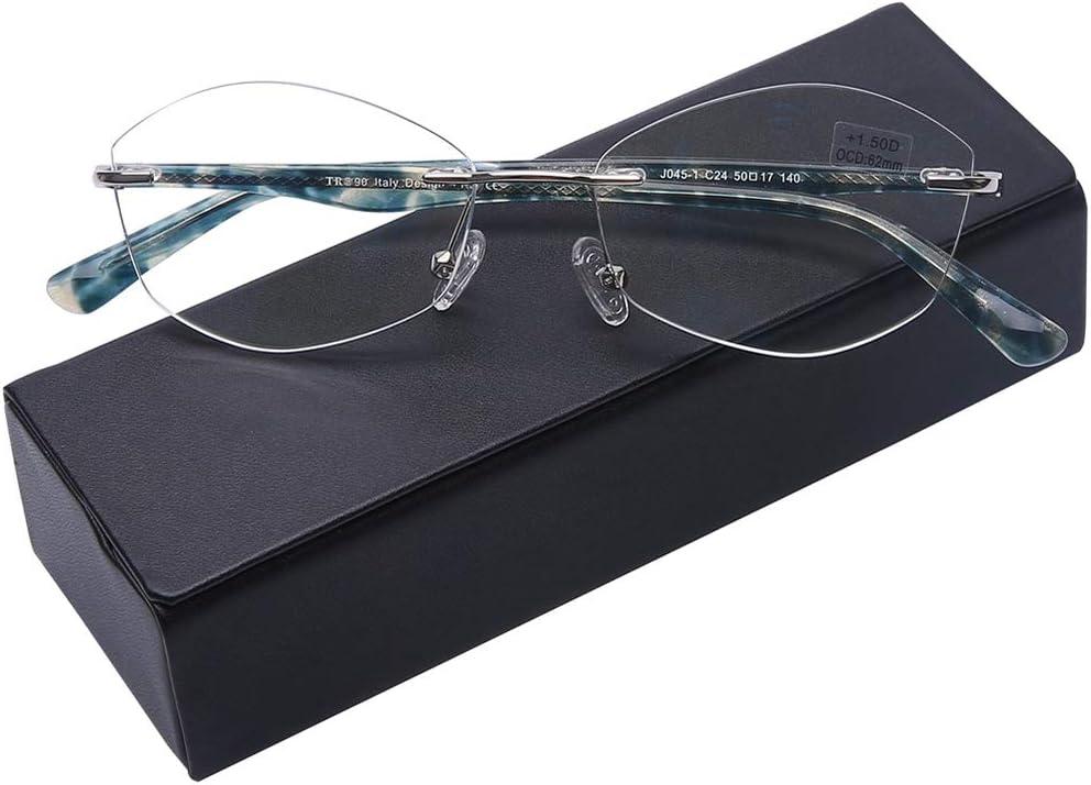 AQWANO Rimless Computer Blue Light Reading Glasses Women Fashion Designer Clear Lens Pattern Frame Ladies Readers (2.00 x, Green)
