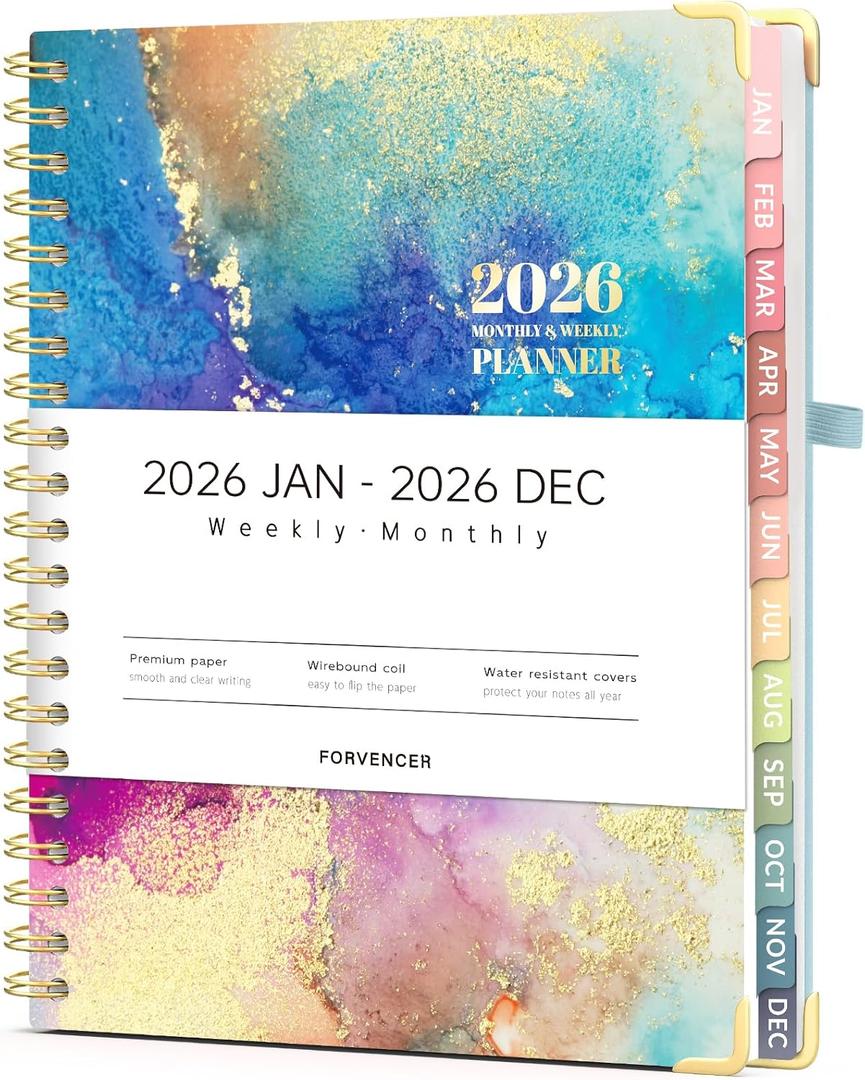 Forvencer 2026 Planner, Weekly and Monthly Calendar Planner for Women, Jan 2026 - Dec 2026, 8.5" x 11", Hardcover Planning Agenda book with Monthly Tabs, Spiral Bound, Inner Pocket, Cute Journal Organizer Notebook for Office School, A4 Size, Blue