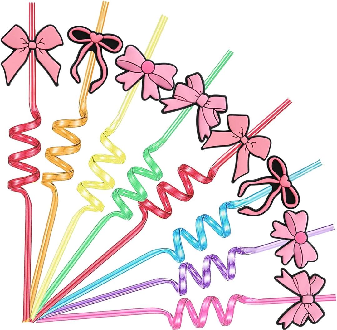 24 Pink Bow Straws Party Favors Drinking Straws for Pink Coquette Birthday Party Supplies Bow Theme Party Decor for Girls Coquette Cute Supplies Bachelorette Baby Shower