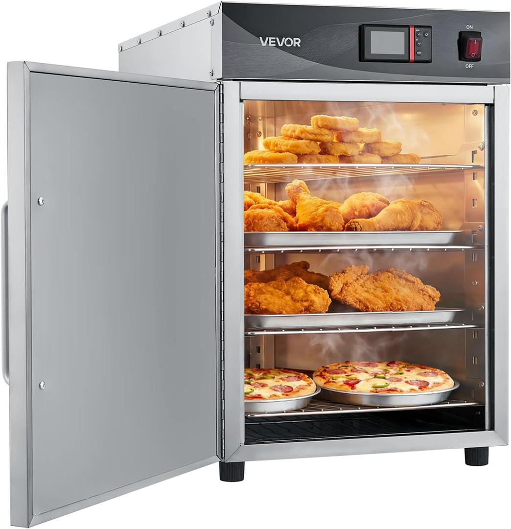VEVOR Commercial Electric Food Warmer 4 Tier Stainless Steel Single-Door
for Restaurant, Kitchen, Pizza, Chicken, Food Warming Cabinets with Water Tray, Adjustable Shelves