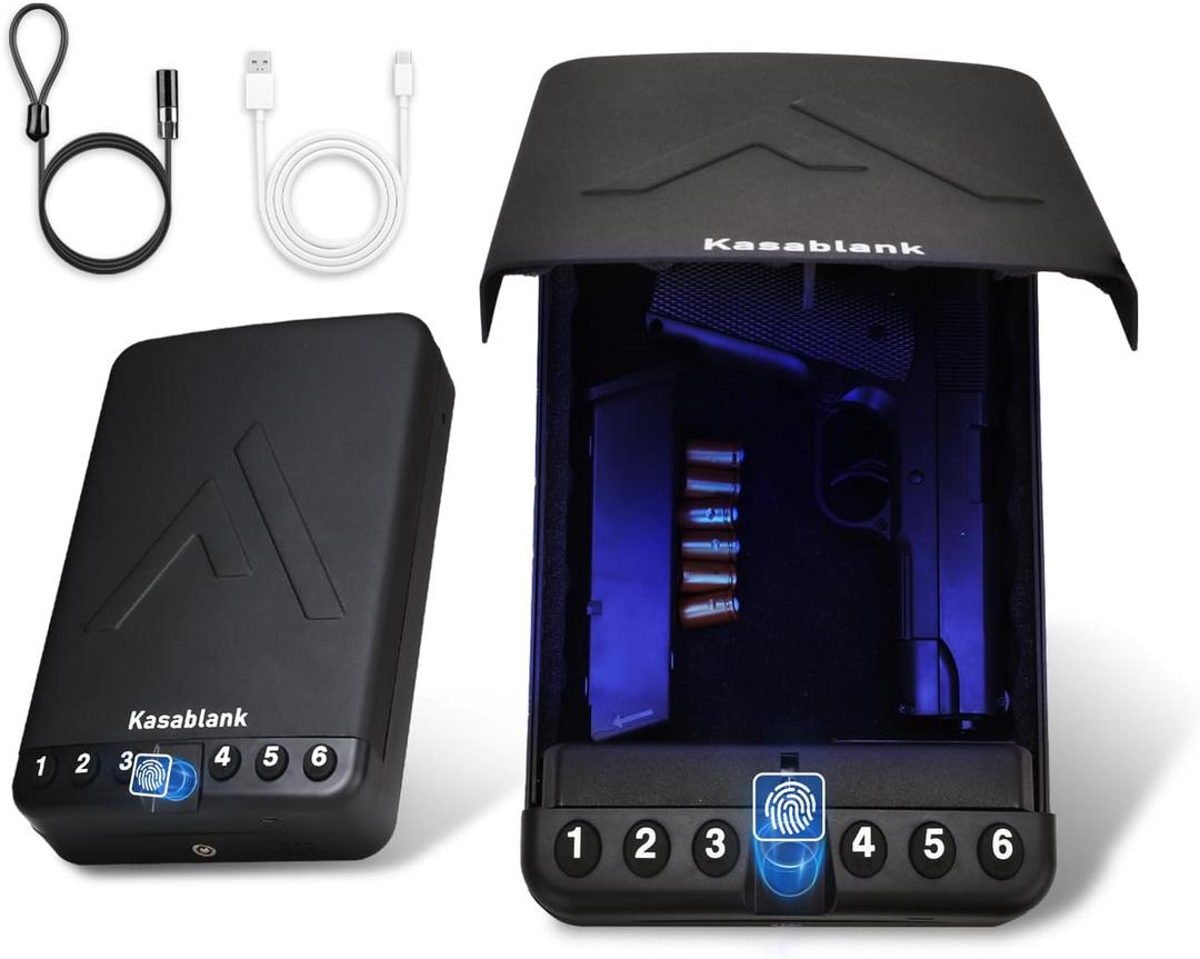 Gun Safe - Triple Unlock (Fingerprint/Password/Key), Quick Fingerprint Access in  0.1 seconds, one click mute function, Portable Pistol Safe, Suitable for Family Travel Vehicles, Quick Access