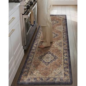 Color&Geometry Anti Fatigue Kitchen Mats for Floor 24x87, Vintage Decor, Easy Clean, Waterproof & Oil Proof, 0.4" Thick Cushioned, Non-Slip Kitchen Runner Rug for Sink, Laundry, Office, Warm Coral
