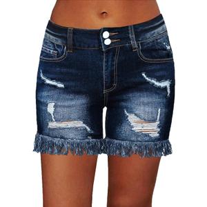 Flamingals Ripped Stretchy Jean Shorts for Women Raw Hem Low Waist Casual Trendy Denim Shorts (Blue, XXL)