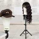 Wig Stand with Head, 22 Inch Canvas Wig Head with Stand for Wigs, Canvas Mannequin Head, Manikin Head Block Set for Wigs Making Display with Wig caps, T Pins, C Bristle Brush