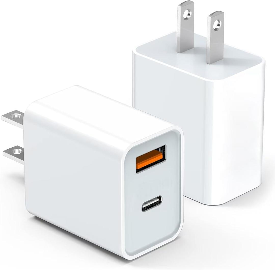 2 Pack USB C Charger Block, for iPhone Charger Block,20W Durable Dual Port PD+QC 3.0 Power Adapter,Power Adapter Cube for i Phone 16/16 Pro/16 Pro Max/16 Plus/15/14/1 3, XS/XR/X,Samsung, More