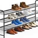 KEETDY 3-Tier Long Shoe Rack for Closet Metal Shoe Organizer for Entryway, Wide Stackable Shoe Storage Shelf with Sturdy Wire Grid for Closet Floor, Bedroom, Black (11.4x43x24.4)