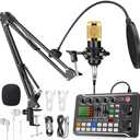 SIBORIE F998 Podcast Equipment Bundle for Tiktok and YouTube Vlog,Sound Board with Audio Interface,Condenser Karaoke Microphone,Streaming Podcast Starter Kit DJ Audio Mixer (F998+BM800 MIC)