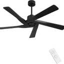 WINGBO 64" ABS DC Ceiling Fan No Light, 5 Blade ABS Plastic Ceiling Fan with Remote, 6-Speed Reversible DC Motor, Ceiling Fans without Light for Kitchen Bedroom Living Room, Matte Black