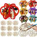 Yalikop 72 Pcs Halloween Wooden Crafts Kits Set 24 Pumpkin DIY 3D Unfinished Wood Slices Coloring Blank Wood Cutouts to Paint for Halloween Table Tray Decor (4.72 x 4 Inches, Ghost Pumpkin Cat)