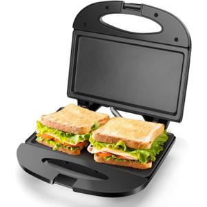 Aigostar Sandwich Maker with Non-stick Deep Grid Surface for Egg, Ham, Steaks Compact Electric Grill Tostadora de Pan Black, ETL Certificated, Roy (Flat)