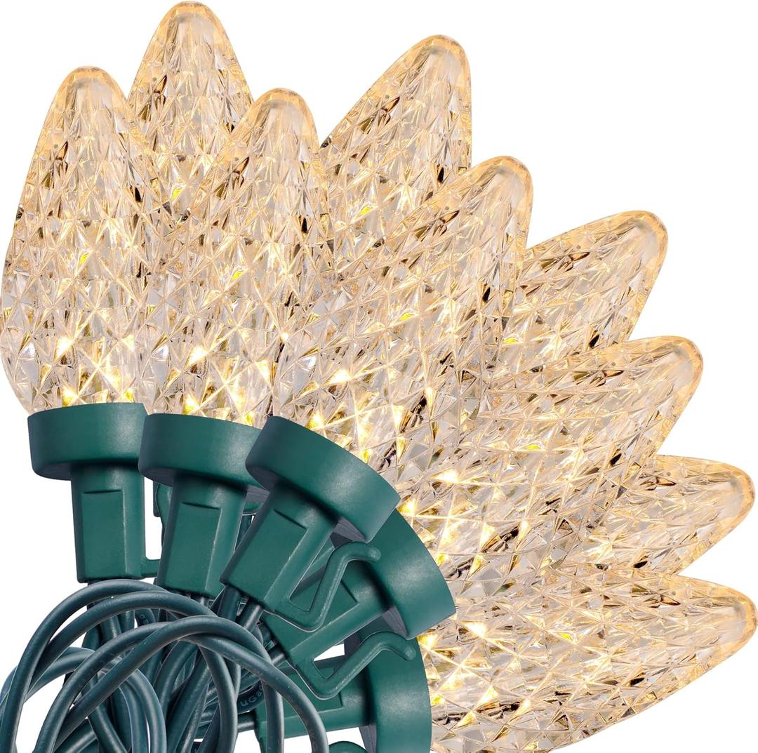 Twinkle Star C9 Christmas Lights, 24.5 FT 50 LED Faceted Strawberry String Lights Indoor Outdoor Decor, 120V UL Certified Connectable Xmas Tree Light Strand for Patio Holiday Party Home, Warm White