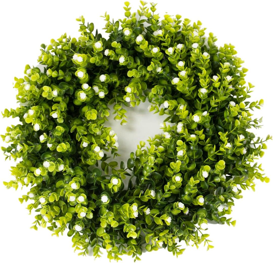 REALIFE 20" Boxwood Wreath Decorations for Home Artificial Wreath for Front Door Wreath with Gypsophila for Valentine Thanksgiving Wedding Party Decorations Wreath Outdoor and Indoor Fall Wreath