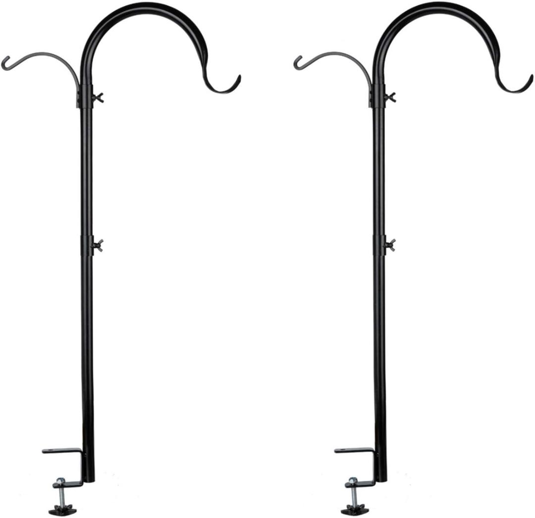 WOSIBO Three Span Deck Hook, 37 Inches Deck Bird Feeder Pole, Hanging Baskets Porch MultiHook for Deck Kit with Three Branches for Plant Hangers, Lanterns, Wind Chimes and More
