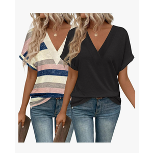 2PCS T Shirts Short Sleeve V Neck Tees Womens Fashion Tops Trendy Soft 2025 Casual Summer Spring Outfits Clothes L