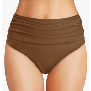 Tempt Me Women's High Waisted Bikini Bottom Tummy Control Ruched Bathing Suit Swim Bottom M