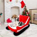 Beeveer Christmas Dog Bed Pet Red Sleigh Cat Sofa with Plush Synthetic Fur, Washable Cozy Christmas Pet Bed for Small to Large Dogs Indoor Outdoor Use(Red Black,32x22x15 Inch)