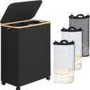 iEGrow Lagre Laundry Basket with Wheels, Laundry Hamper with Lid, 160L Clothes Hamper for Laundry with 3 Liner Bags, for Laundry Room, Bedroom, Dormitory Organization,Black