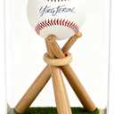 Baseball Display Case with Wood Stand & Grass Pad - Acrylic Collector Box for Signed Baseballs Featuring Bat-Shaped Supports Man Cave Sports Decor