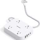 1 Ft Flat Plug Extension Cord, HANYCONY Power Strip with 4 USB Ports(2 USB C), 4 Widely Outlets Extender, Wall Mount, Desk Charging Station for Office, Travel and Cruise Ship Essentials (White)