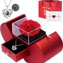Preserved Real Rose with I love You Necklace 100 Languages, Gifts for Girlfriend, Women, Mom, Wife, Gifts Idea on Christmas, Valentine's Day, Mother's Day, Birthday, Anniversary, Thanksgiving (Red)