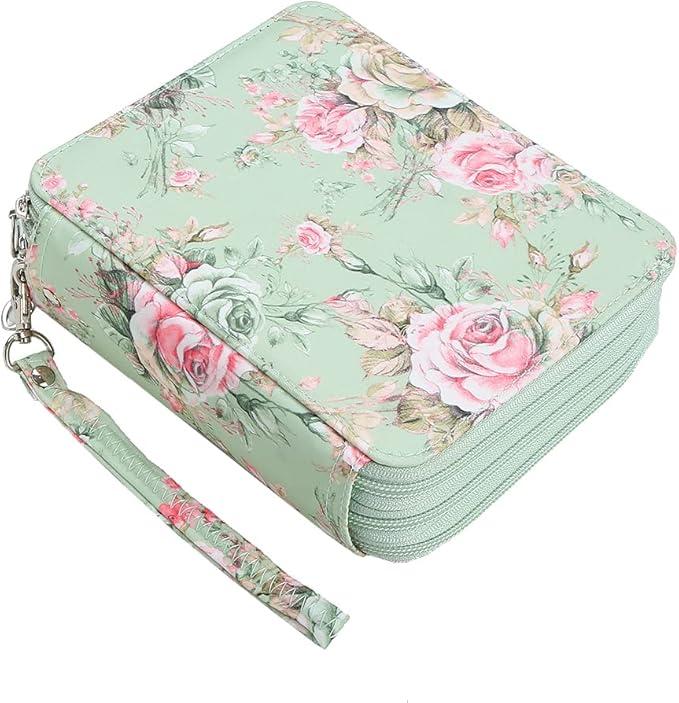 Lbxgap Rose Colored Pencil Organizer - 72 Slot Case with Zipper for Watercolor Pens, Markers and More