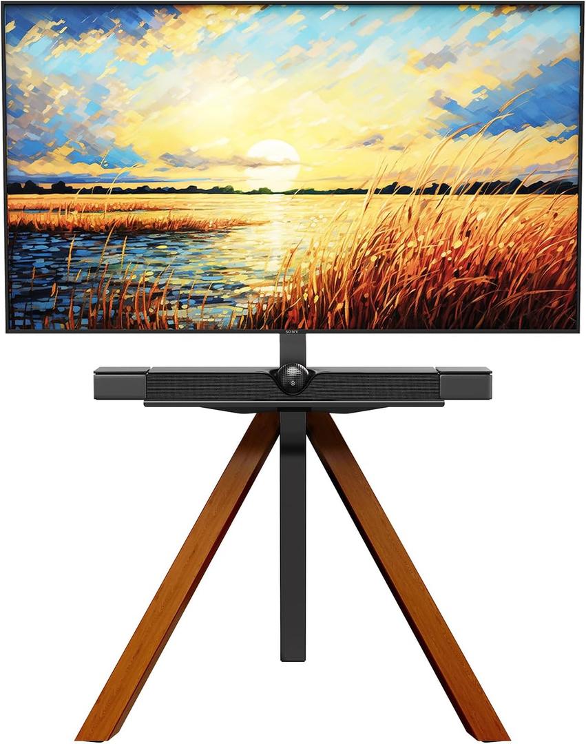 Corner TV Stand for Most 32-75 Inch LED LCD Screens, Tripod Easel TV Stand Modern TV Floor Mount Swivel with Soundbar Shelf for Bedroom/Living Room,VESA 600x400mm (Walnut)