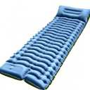 FUN PAC Camping Sleeping Pad,with Foot Pump and Pillow  Ultralight Compact Sleeping Mat for Backpacking, Hiking, Tent  Portable Single Inflatable Mattress for Outdoor (Light Blue + Green)
