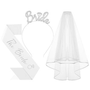 3Pcs Bride to Be Headband with Sash and Veil for Bachelorette Party DecorationsBridal Shower Favors, Accessories for Gift