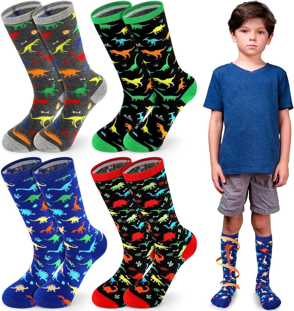 Tisancy 4 Pairs Kids Compression Socks Dinosaur Compression Stockings Knee Length Compression Socks for Kids Boys Girls child Adult Small Feet